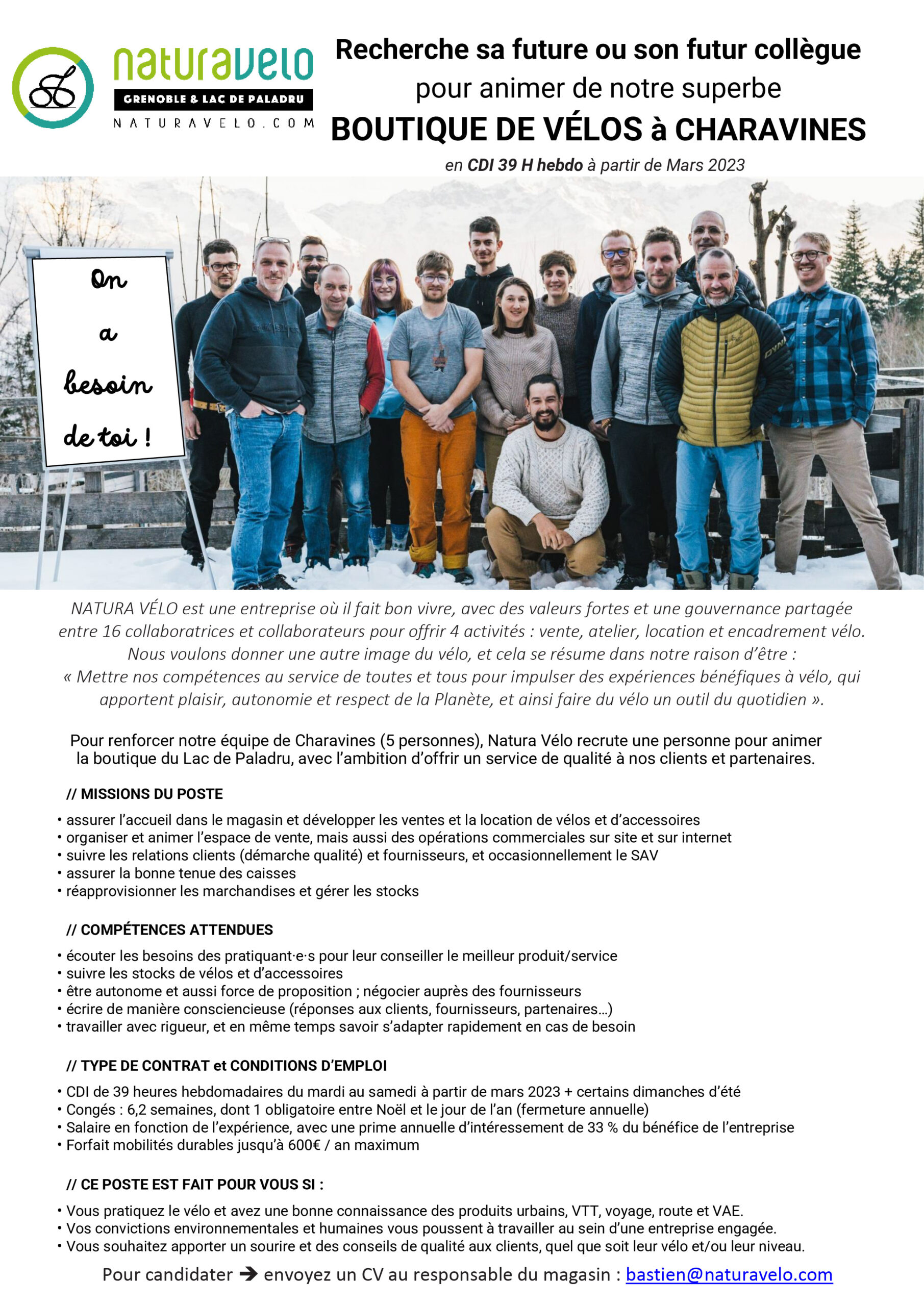 offre d’emploi LOCATION Natura Vélo CHARAVINES 2023-01-01